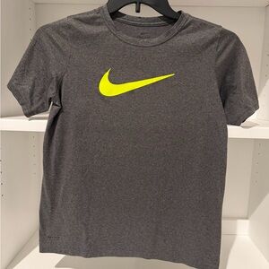 Nike Youth Large Dri Fit Gray Tee with Bright Yellow Logo